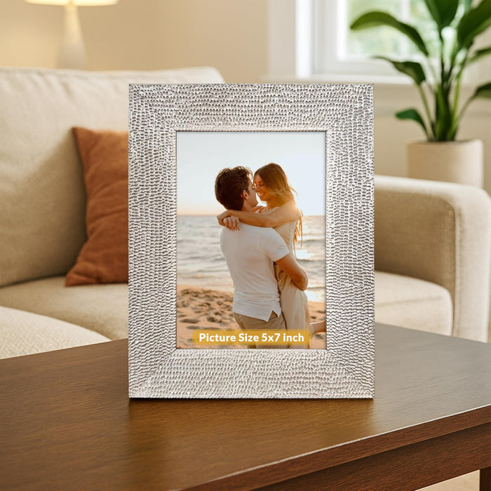 Art Street Table and Wall Photo Frame Textured Picture Frames Picture Frame, Silver Metal Look for 5x7 Photos Tabletop Photos for Home Décor, Wood Photo Frames for Wall and Table Decoration 10x15 cm