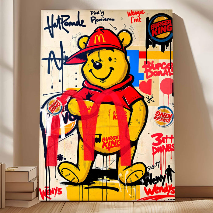 Bear Graffiti Stretched Canvas Painting Print | Pop Art Street Style Wall Décor | Modern Abstract Canvas Art for Home & Office, 56x86 cm
