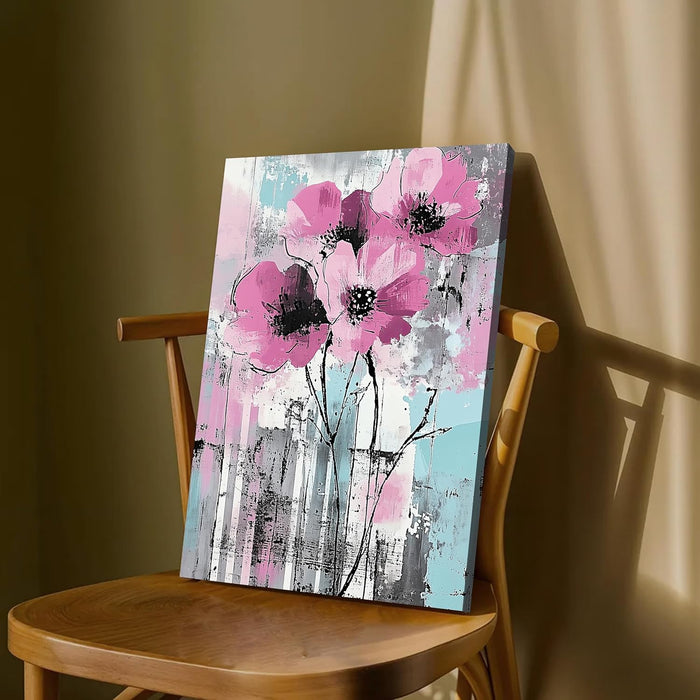 Abstract Floral Art in Multicolor | Digital Painting On Canvas Stretched on Wood (16x22 Inch)