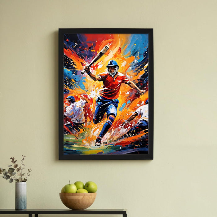 Art Street Baseball Player Sports Framed Wall Hanging Poster For Home Decor, Living Room, Hotel and Office Decoration (12.7x17.5 Inch)
