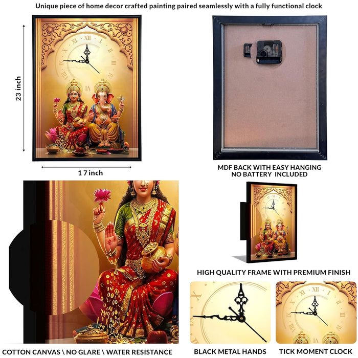 Hindu Religious Portrait Abstract Divine Multicolor Framed Canvas wall art With Clock | Painting with clock. 43x58 cm