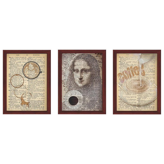 Art Street Dictionary Art Prints Spotted the Text Portrait of Mona Lisa Theme, Framed Posters for Home Décor & Wall Decoration for Living Room (Set of 3,12.6 X 9.2 Inch)