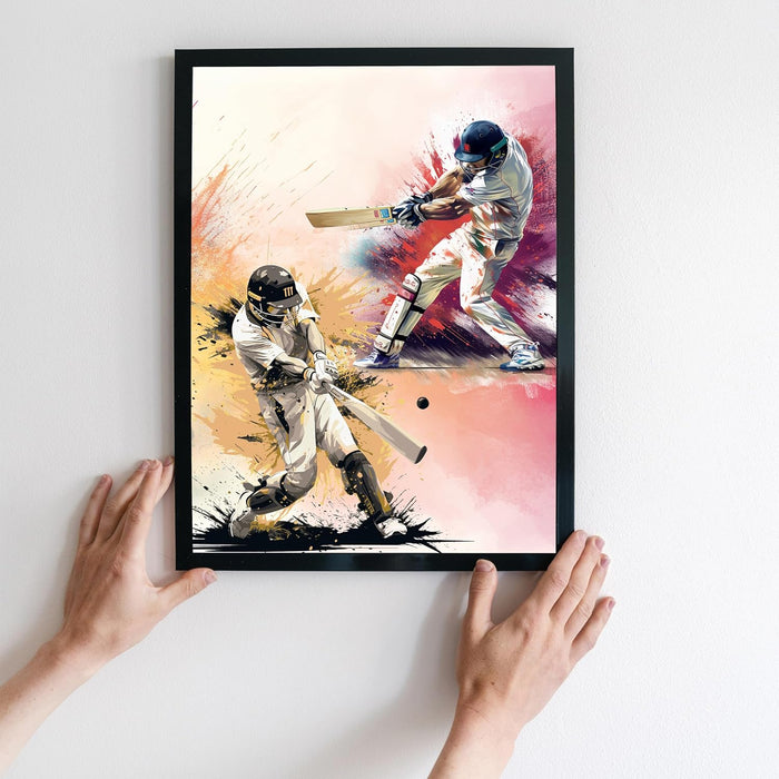 Art Street Framed Wall Hanging Art Print of Cricket Player Batting Sports Poster For Home Decor, Living Room, Hotel and Office Decoration (12.7X17.5 Inch)