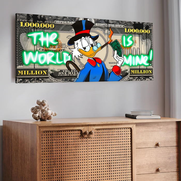 Luxury Million Dollar Pop Art Wall Painting | Bold Money-Themed Cartoon Stretched Canvas Artwork for Office & Living Room Décor, 22x46 Inch