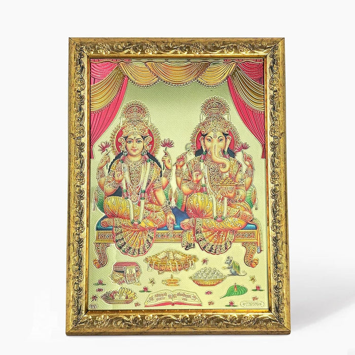 Art Street Lord Ganesh & Laxmi Ji Photo Frame, Poster for Pooja, Gold Plated God Photo Frames, Home Decor Photo Frame (Size: 6x8 Inch, Gold)