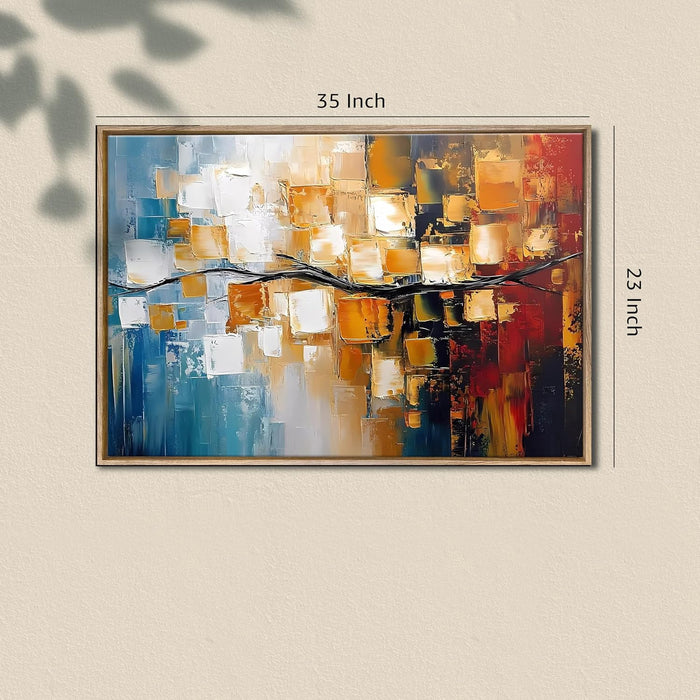 Landscape Abstract Canvas Wall Art Painting Btanch Of A Tree in Multicolor | Digital Painting on Framed Stretched Canvas (23x35 Inch)