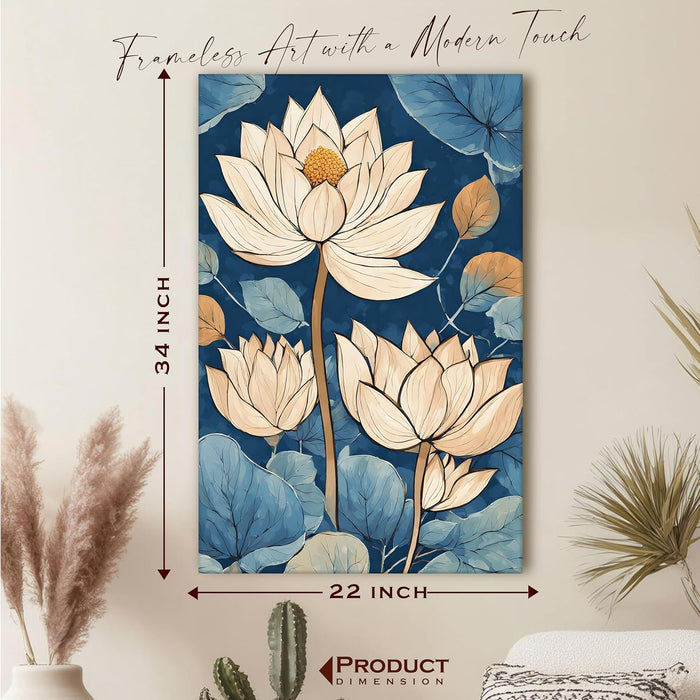 Abstract Stretched Canvas Multicolor Wall Art Painting Beige Lotus Abstract Beautiful Wall D̩cor in Blue, Brown and Orange for Living Room, Bedroom, Office ‰ÛÒ 22x34 Inch