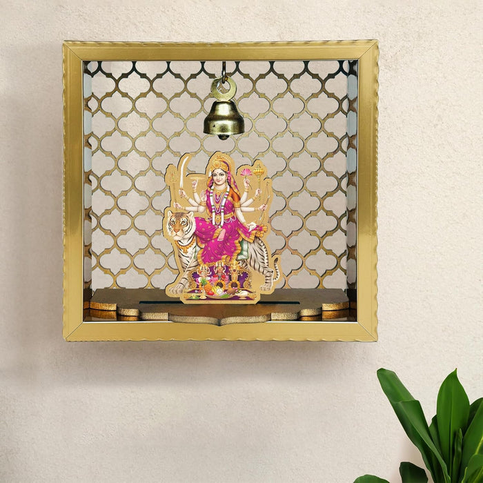 Art Street Sherawali MATA Small Pooja Mandir for Office & Home Wall Hanging Temple, Diwali Decoration, Gifts, Dcor for Friends & Family (7x7 Inch)