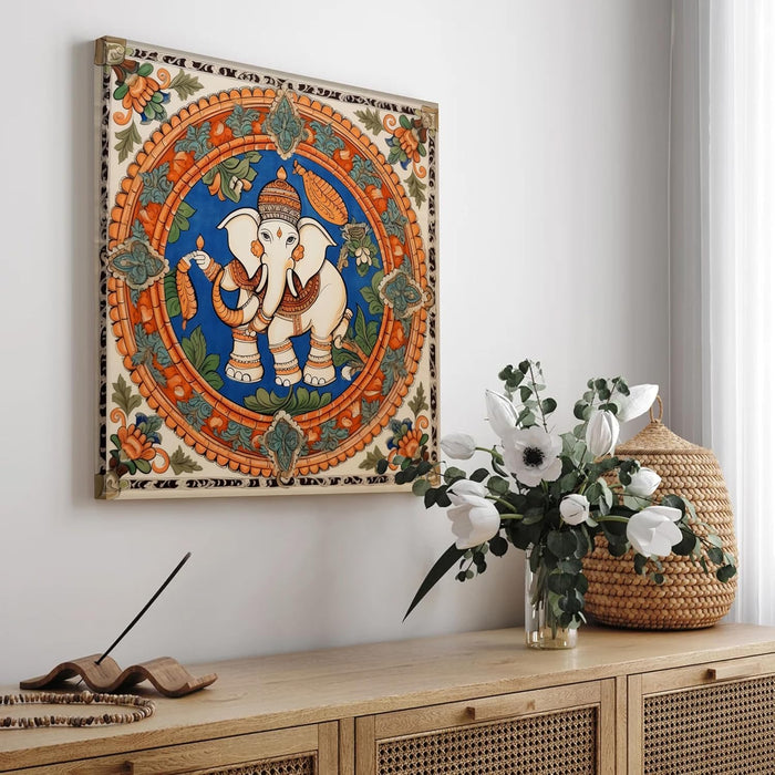 Abstact Art Walking Lord Shiva Wall Decor Print Multicolor | Canvas Painting Stretched on Wood | Suits For Mandeer (16x16 Inch)