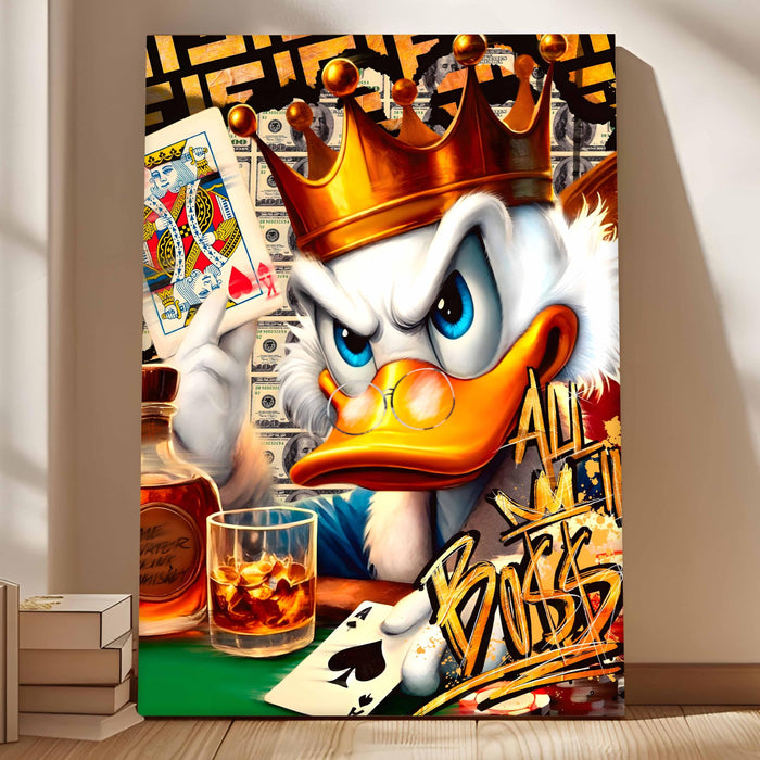 Luxury Pop Art Duck King Wall Painting | Casino Royal Graffiti Art Stretched Canvas Print | Modern Money, Poker & Crown Theme Wall Décor, 56x86 cm