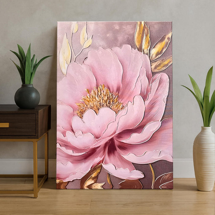 Stretched Canvas Pink Peony Wall Art Painting Abstract Floral Canvas 3D Textured Painting for Living Room Abstract Paintings for Bedroom Office Wall Décor Hand Painted Art 61x91 cm