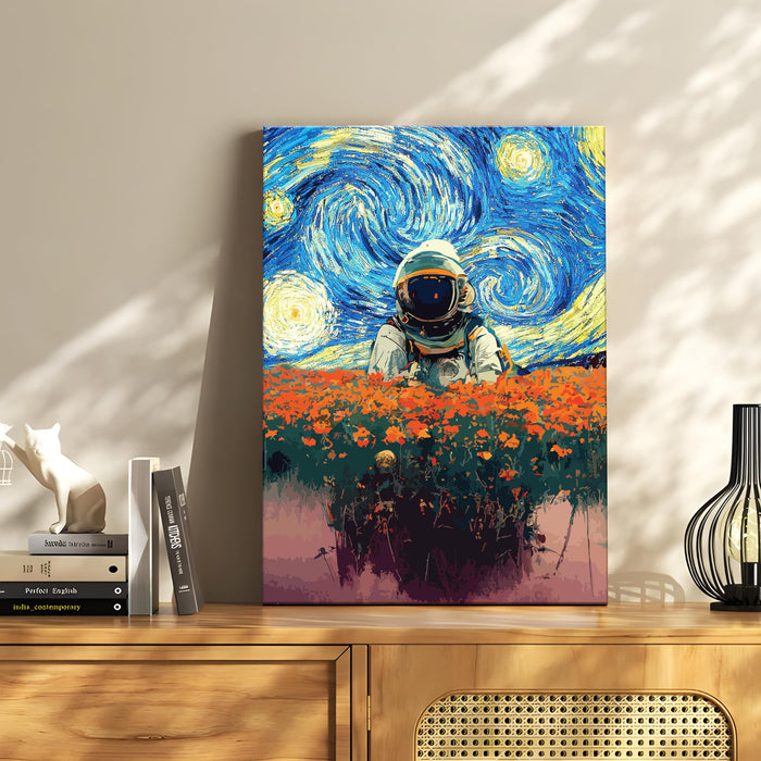Art Street Stretched Canvas painting Space Astronaut Starry Night Graffiti Foral Wall Art for Home Decor, Living Room, Office.