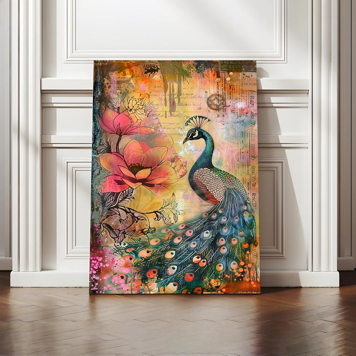 Large Stretched Canvas Painting, Panel Wall Art Print Morden Peacock Framed Luxury Paintings for Home Décor (Green, 22x34 Inch)