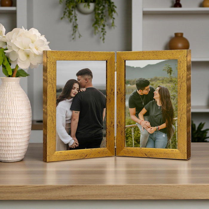Art Street Folding Table Stand Valentine Couple Golden 5x7 Inch Photo Frame For Home Décor | Foldable Photo Frame with Acrylic Plexiglass | For Bedroom, Hallways, Office, Living Room (13x18 CM)