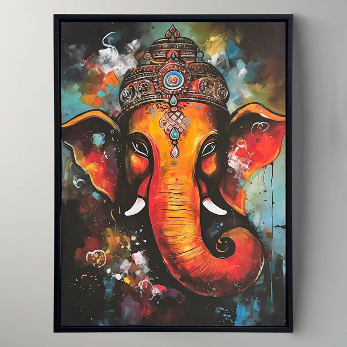 Framed Canvas Art Print with LED Light Decorative Wall Decor Canvas Wall Painting Ganesha Abstract Art 43x58 cm