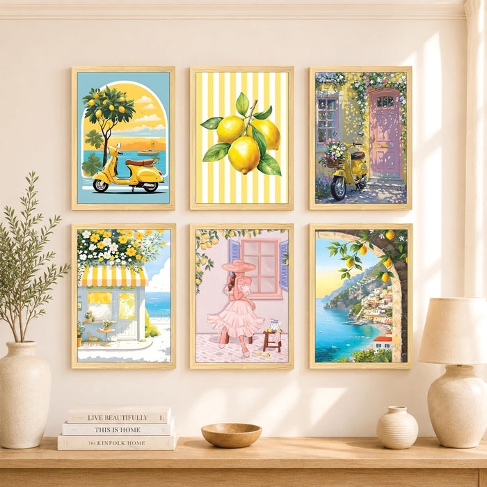 Wall scenery painting for wall decoration, Amalfi coast Summer Vibes Sea wall scenery for living room, Wall Art for Bedroom, Office & Home Decor (Set of 6, 13x9 inch)