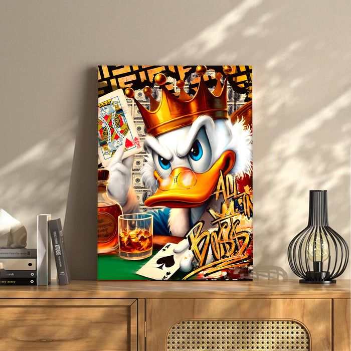 Luxury Pop Art Duck King Wall Painting | Casino Royal Graffiti Art Stretched Canvas Print | Modern Money, Poker & Crown Theme Wall Décor, 41x56 cm