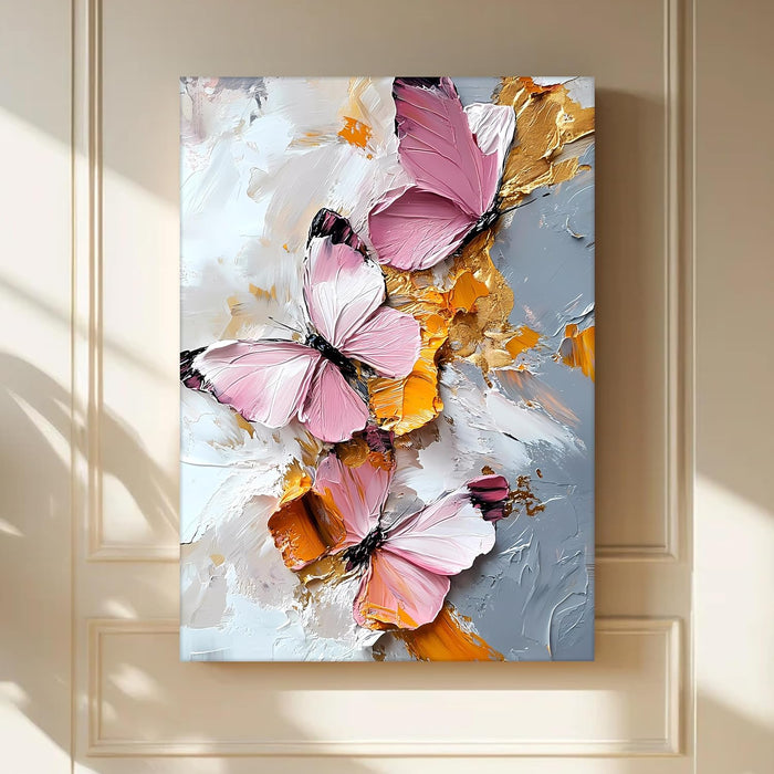 Portrait Abstract Canvas Wall Art painting Flower and Flying Butterfly Multicolor | Digital Painting on Canvas Stretched on Wood (22x34 Inch)