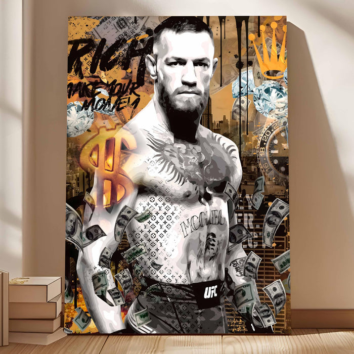 Power Fighter Pop Art Stretched Canvas Painting Print | Strength & Money Motivation Wall Art | Modern Gym, Office & Home Wall Décor, 56x86 cm