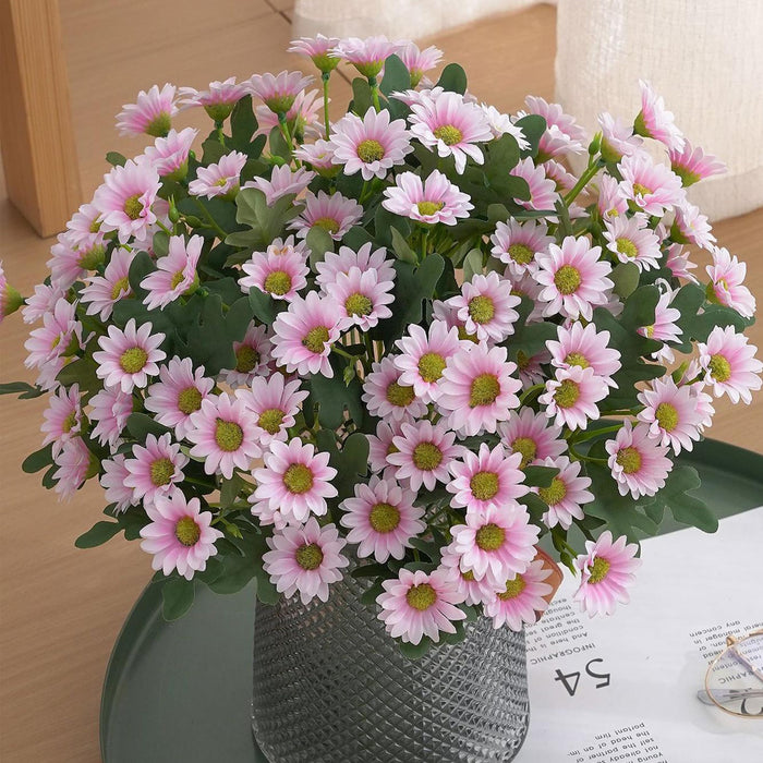 Art Street Artificial Pink Flowers Bunch |Daisy Flowers for Home | Living Room, Valentine Day Décor |Christmas Day, New Year Gift, 7 Head 21 Flowers| Pack of 2|Size 13 INCH, (Without Vase)