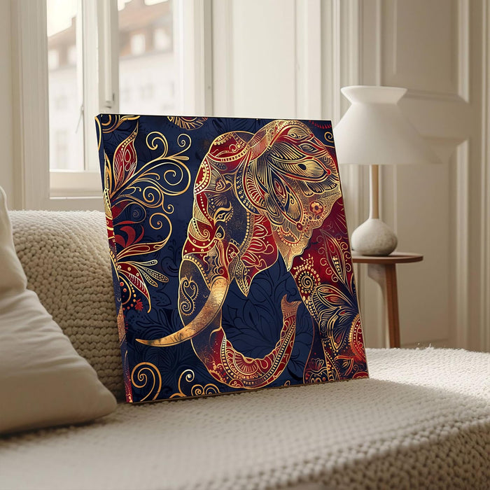 Stretched Canvas Floral Indian Elephant Artwork Textured Painting for Wall Decor 22x22 Inch