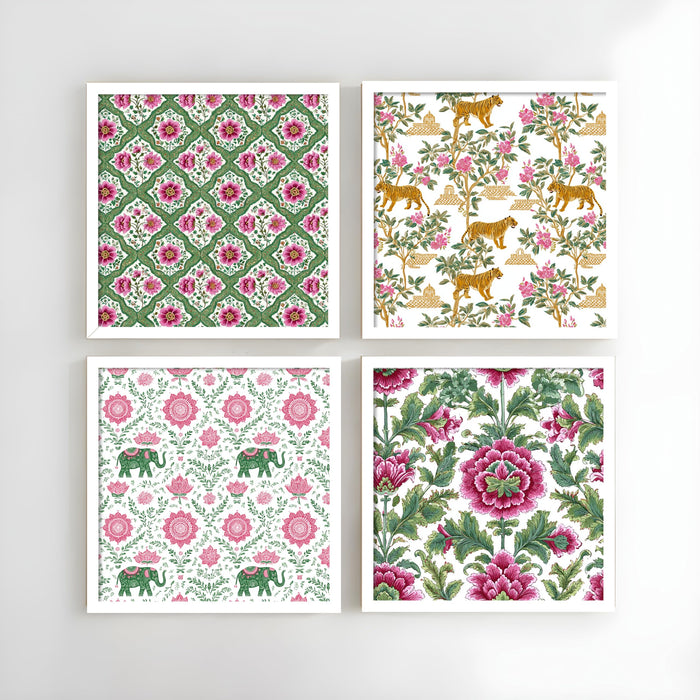 Pichwai Floral Wall Art Prints—Madhubani Wall Art Botanical Framed Wall Decor for Living Room, Bedroom & Home, (set of 4) (13.2x 13.2 inch)