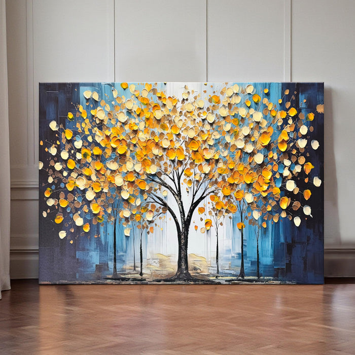 PAINTINGMANTRA Abstract Tree Stretched Canvas Wall Art Tree of Life 3D Textured Painting Blue Yellow Canvas Painting for Living Room Abstract Paintings Bedroom Office Hand Painted Wall Décor 61x91 cm