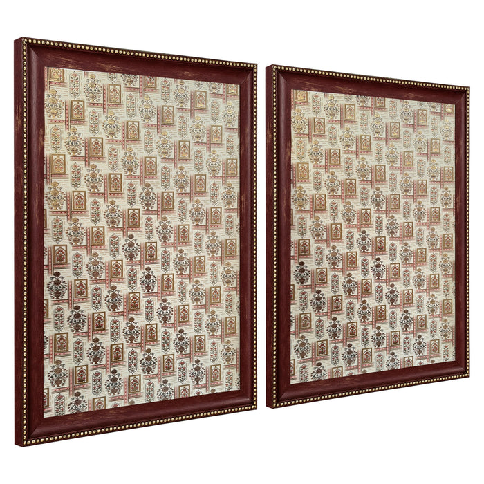 Pack of 2 Indian Pichwai Madhubani Maroon Framed Art-Print Wall Art Set Antique Nature Traditional Wall Décor Glitter Gold Foil Art Prints For Living Room, Bedroom, Office 35x45 cm