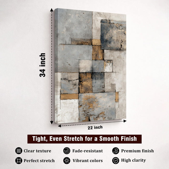 Abstract Textured Stretched Canvas Painting For Living Room | Concrete Geometric Stretched Canvas Wall Art For Livingroom Home Decor, Bedroom, Hallway's, Office, Hotel - 56x86 cm