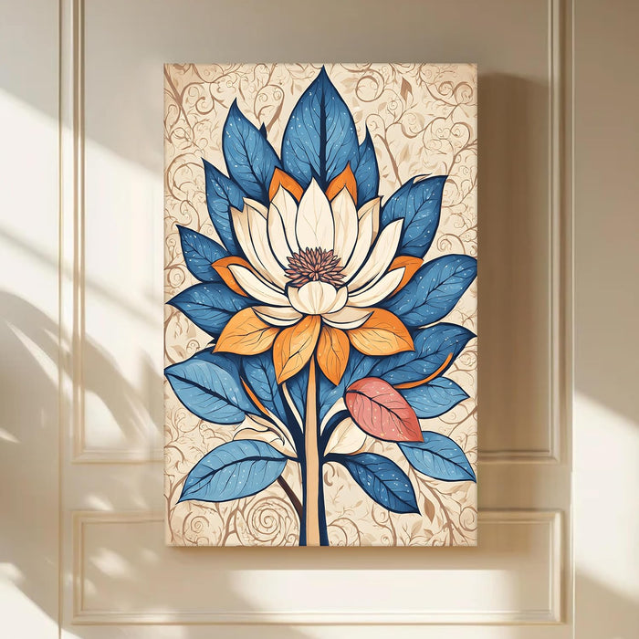 Abstract Stretched Canvas Multicolor Wall Art Painting Lotus Indian Folk Digital Painting ‰ÛÒ 22x34 Inch