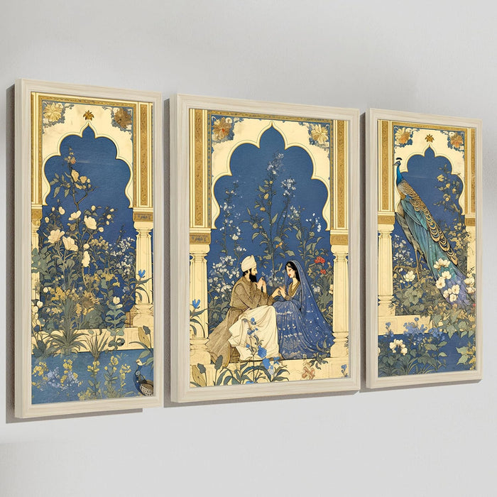 Botanicals Pichwai Framed Wall Art Painting Home Décor Pack Of 3 | Digital Scenery Painting with Frame, Set Of 3 22x46 cm, 33x44 cm