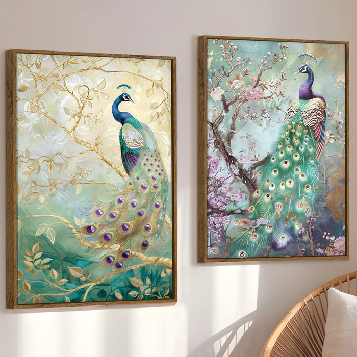 Peacock Canvas Painting for Wall Vastu Canvas Large Wall Art Painting for Living Room Decoration, Stylish Large Wall Art Print for Wall Decor (Set of 2, 58x89 cm)