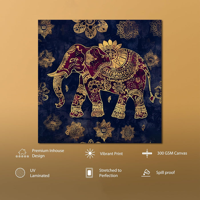 Stretched Canvas Traditional Madhubani Elephant Painting for Wall Decoration 22x22 Inch