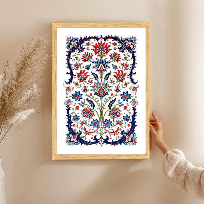 Turkish Floral Art Print, Wall Decorative Art Prints Framed Painting (17x23 Inch)