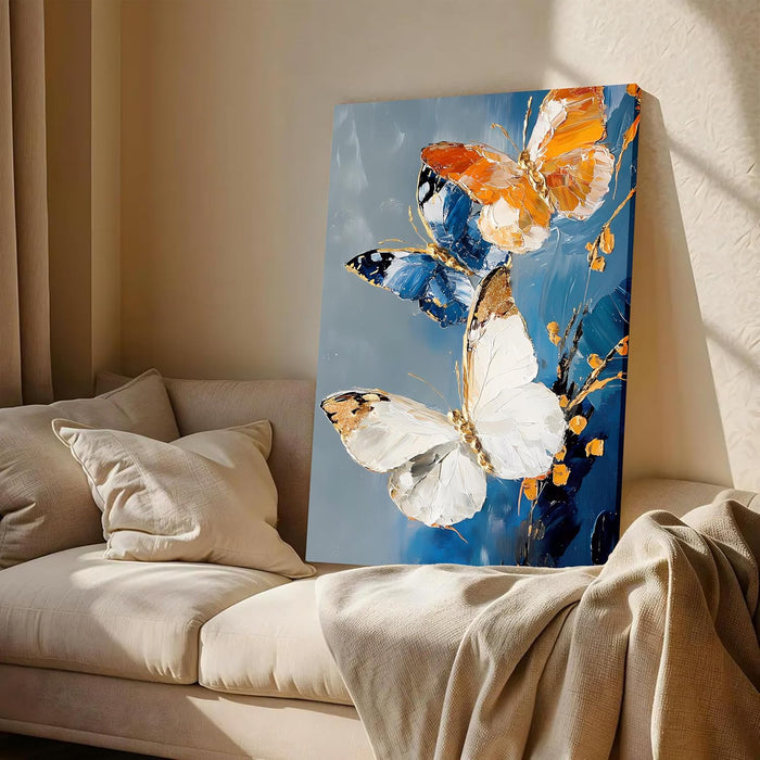 Portrait Abstract Canvas Wall Art painting Flower and Flying Butterfly Multicolor | Digital Painting on Canvas Stretched on Wood (22x34 Inch)