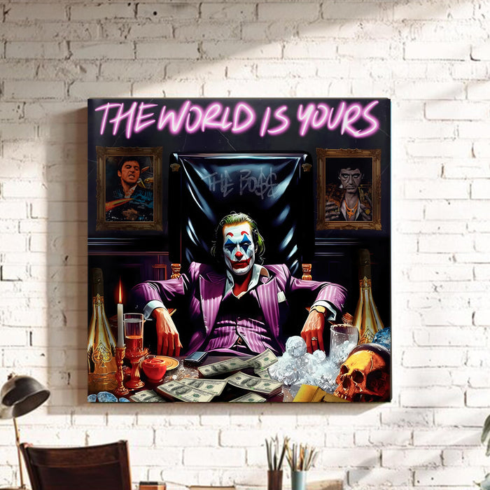 The World Is Yours Luxury Stretched Canvas Wall Art | Dark Motivation & Power Theme Modern Wall Painting for Living Room, Office & Man Cave Décor, 22x22 Inch