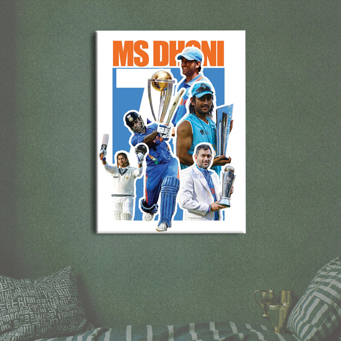 MS Dhoni Cricket Fan Poster Canvas Painting Wall Art Decor, The Legend Thala 7, Wall Decor Ideal Gift for IPL & Indian Cricket Team, Bedroom, Office & Home Decoration 16 x 22 Inch