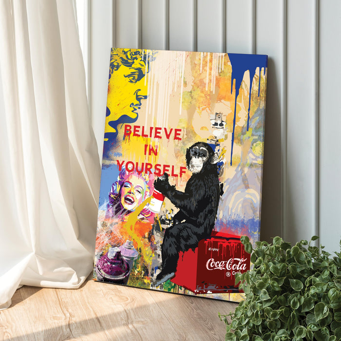 Stretched Modern Canvas Wall Art Painting, Believe In Yourself Pop Graffiti Artwork for Home Decoration (16x22 Inch)