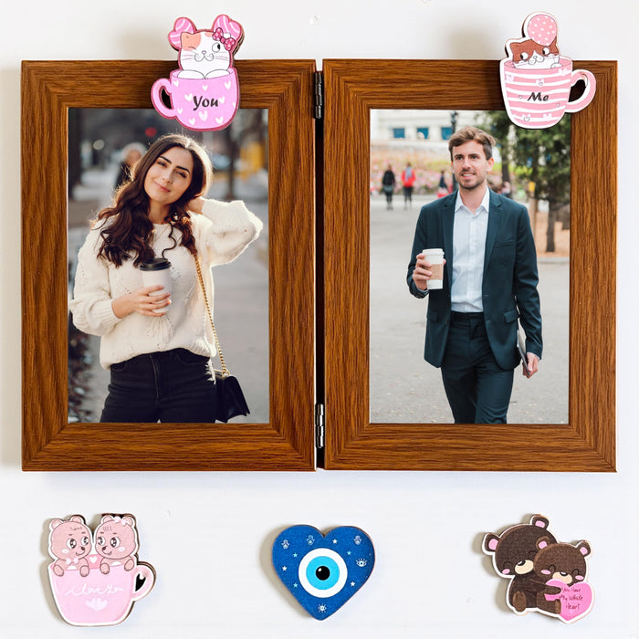 Art Street Foldable Table Photo Frame with MDF Magnet Sticker | Magnetic Message Sticker Couple Photo Frame for Valentine day, Anniversary Gift (4x6 Inch)
