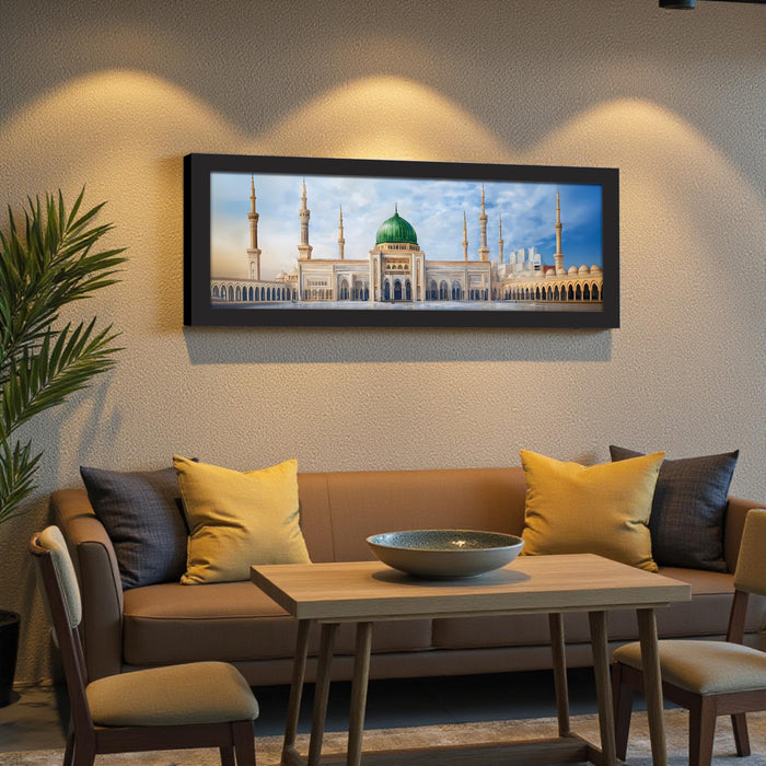 Masjid E Nabawi Islamic Arabic Wall Art Framed Luxury Paintings for Home Decoration, Living room, Bedroom and Office Decoration (99x38 CM)