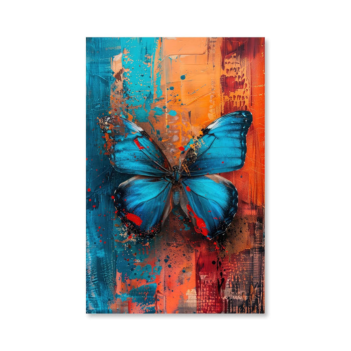 Large Stretched Canvas Painting, Panel Wall Art Print Blue Butterfly Framed Luxury Paintings for Home Décor (Orange, 22x34 Inch)