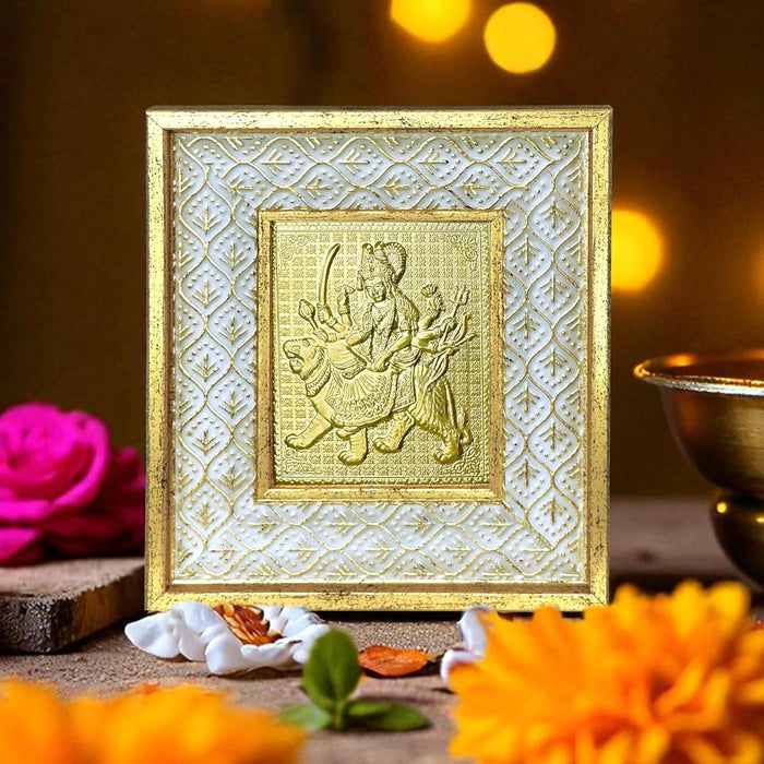 Gold Plated Ma Durga Photo Frame, Silver and Gold God Photo Frames (6x5 inch)