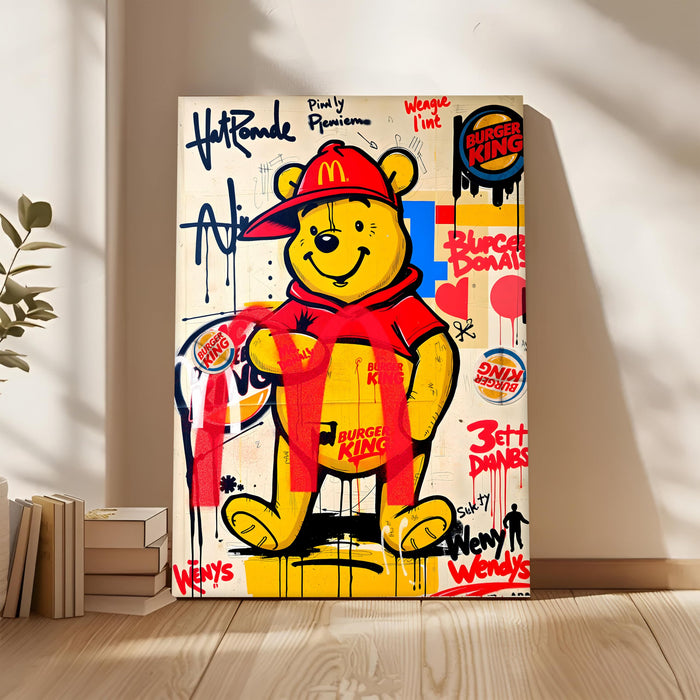 Bear Graffiti Stretched Canvas Painting Print | Pop Art Street Style Wall Décor | Modern Abstract Canvas Art for Home & Office, 56x86 cm