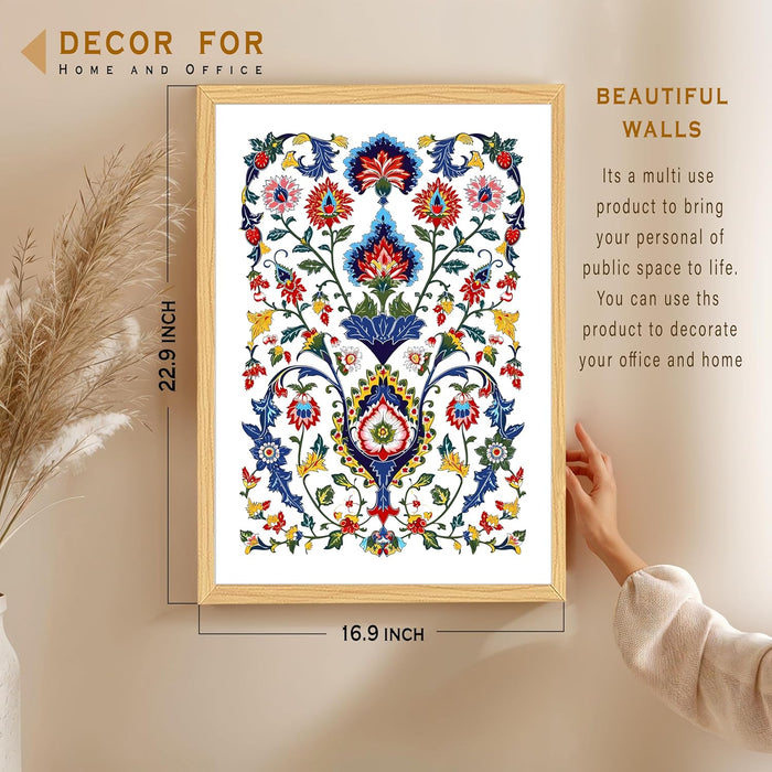 Turkish Floral Art Print, Wall Decorative Art Prints Framed Painting (17x23 Inch)