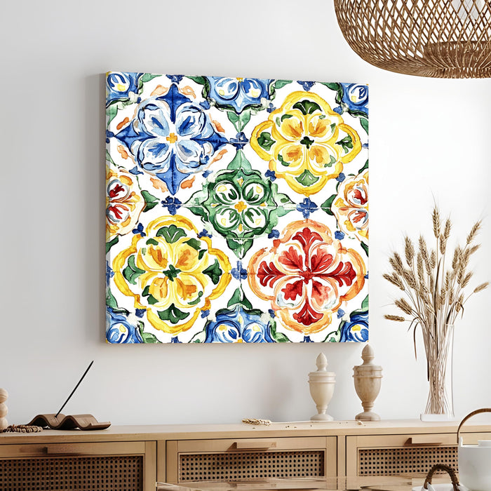 Turkish Tiles Wall Paintings for Wall Decoration | Flower Canvas Wall Painting for Living Room, Bedroom, Home and Office Wall Decor (41x41 Cm)