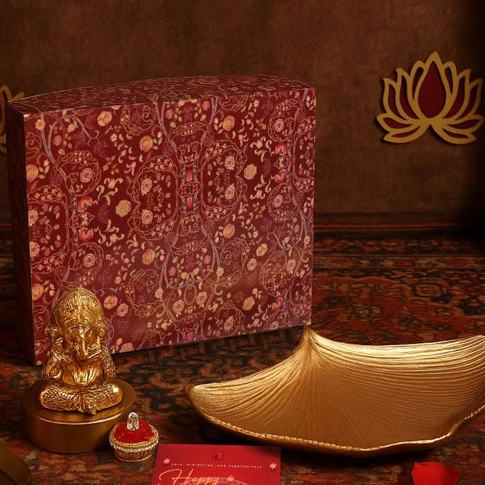 Ganesh Chaturthi Gift Hamper Box with Ganesha Idol & Decorative Tray, Ganesh Murti Idol.