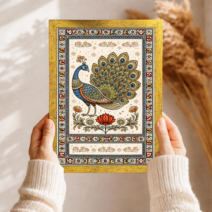 Madhubani Painting With Frame for living room, Traditional Rajasthani Style Framed Wall Art Painting for Home Decor Set of 6, Size 9.5 by 12.5 Inch