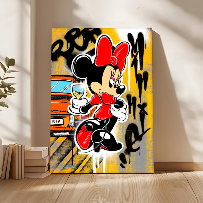 Cartoon Girl Graffiti Stretched Canvas Painting Print | Pop Art Street Style Wall Décor | Modern Abstract Canvas for Home & Office, 56x86 cm