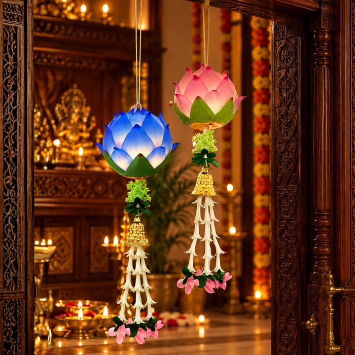 Pink Lotus LED Hanging Lantern Light for Diwali Decoration, Festive Home Decor, Mandir, Puja Room & Traditional Indian Festival Decoration