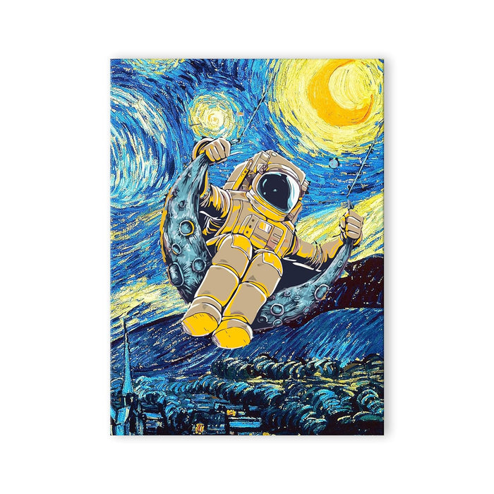 Art Street Stretched Canvas Painting Space Astronaut on Moon Starry Night Graffiti Wall Art Home Decor, Living Room, Office.